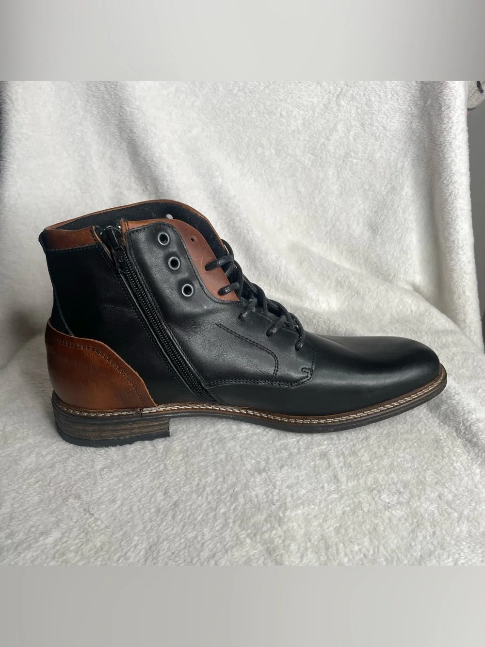 Bullboxer Mens 11 EU 44 Black Brown Leather Boots Side Zip Motorcycle Dress Chuk